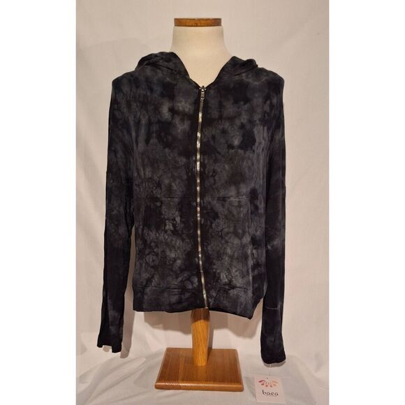 Baea Womens Tie Dye Zip Hooded Jacket Spooky Soft Black Size Medium‎ NEW - Picture 1 of 5
